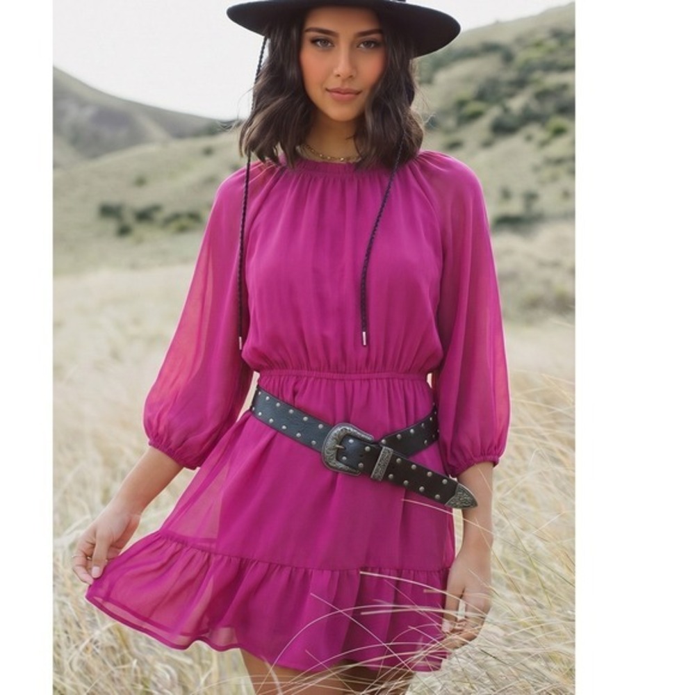 Armani Exchange Feminine Girly Mock Neck Magenta Silk Dress Petite 0